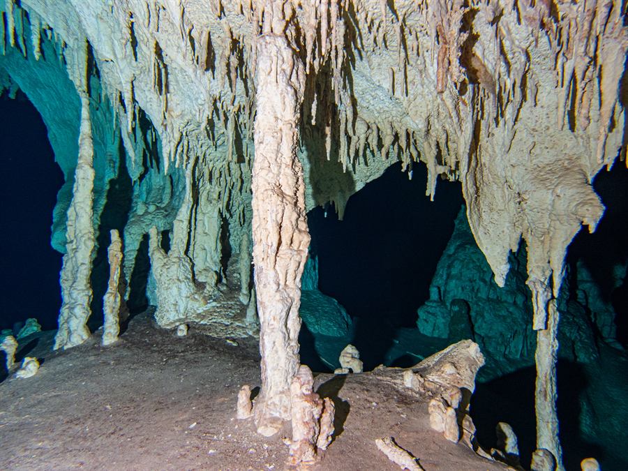 Stalactites in an underwater cave